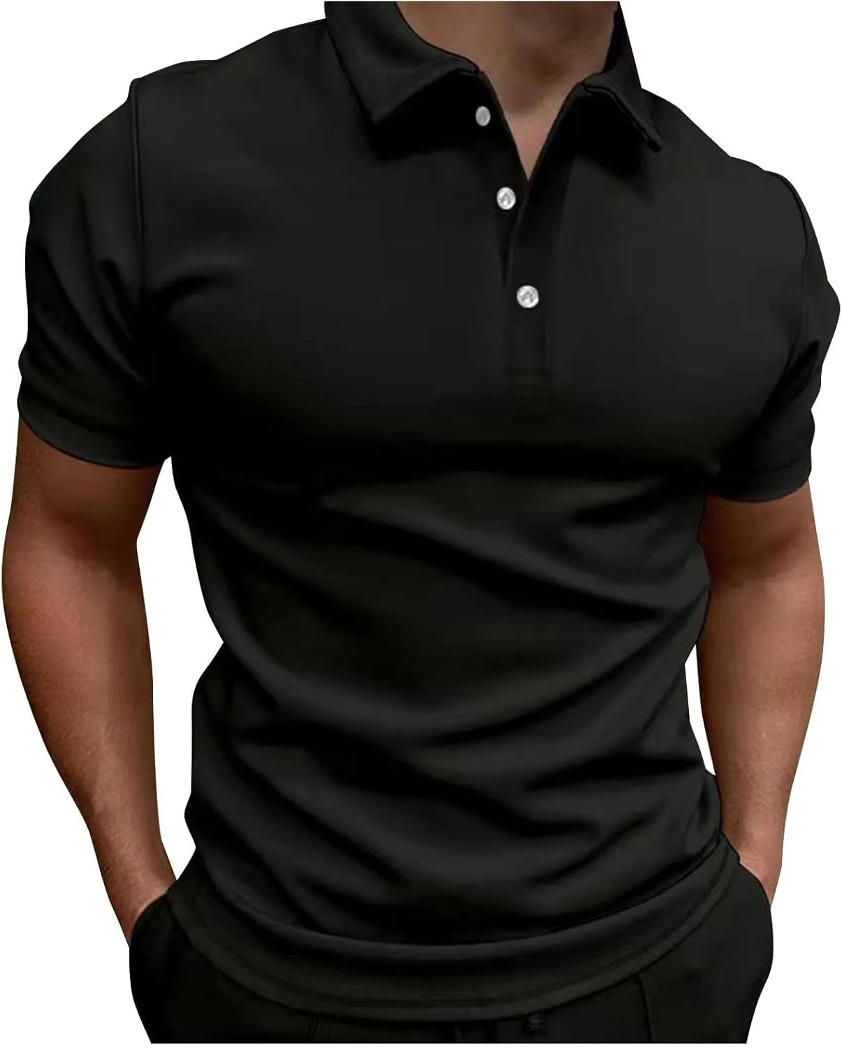 Polo Tshirts for Men Short Sleeve Lapel Collared Cable Knitted Shirts Casual Quarter Zipper Slim Fit Tees Golf Shirts