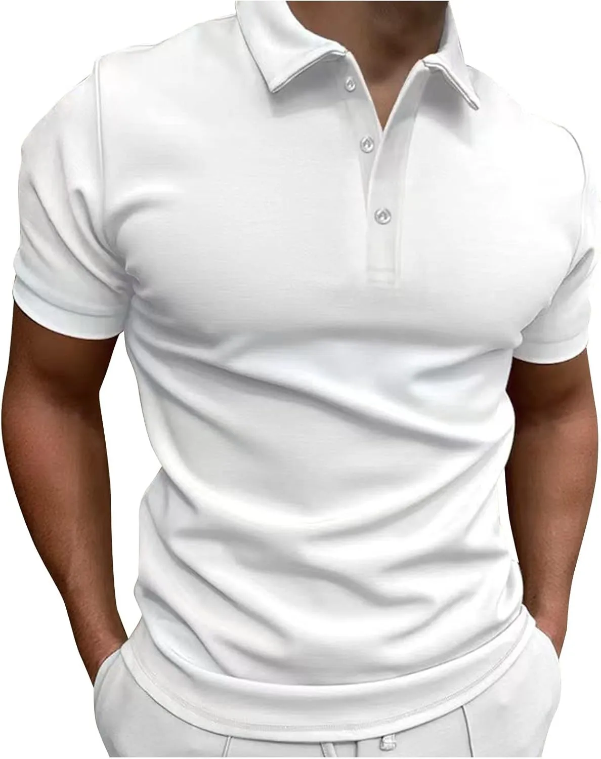 Polo Tshirts for Men Short Sleeve Lapel Collared Cable Knitted Shirts Casual Quarter Zipper Slim Fit Tees Golf Shirts