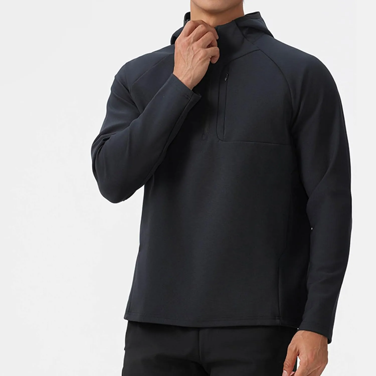 Quarter Zip Hood Pullover for Men Solid 1/4 Zip Pullover Athletic Long Sleeve Sweatshirt Outdoor Hiking Golf Shirts