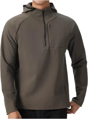 Quarter Zip Hood Pullover for Men Solid 1/4 Zip Pullover Athletic Long Sleeve Sweatshirt Outdoor Hiking Golf Shirts