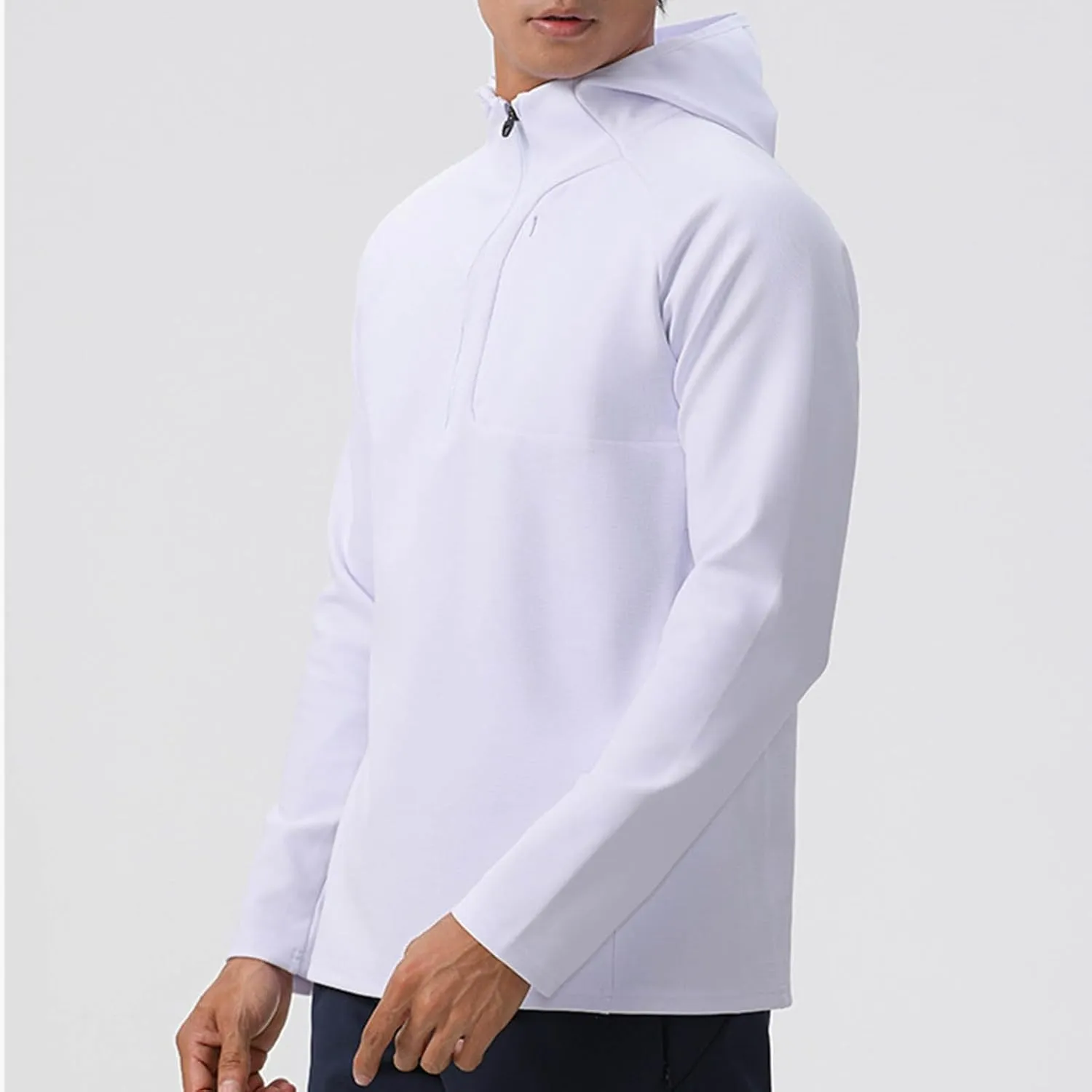 Quarter Zip Hood Pullover for Men Solid 1/4 Zip Pullover Athletic Long Sleeve Sweatshirt Outdoor Hiking Golf Shirts
