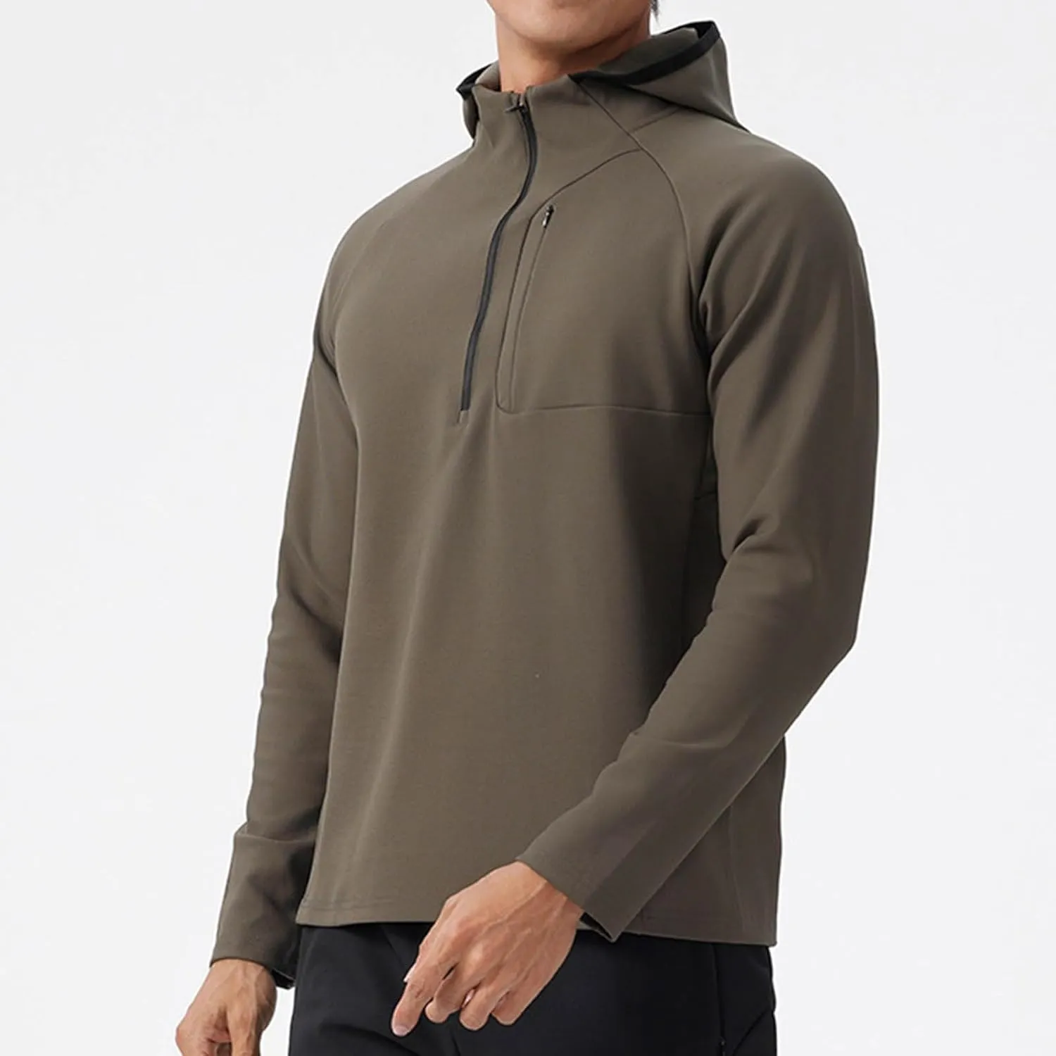 Quarter Zip Hood Pullover for Men Solid 1/4 Zip Pullover Athletic Long Sleeve Sweatshirt Outdoor Hiking Golf Shirts