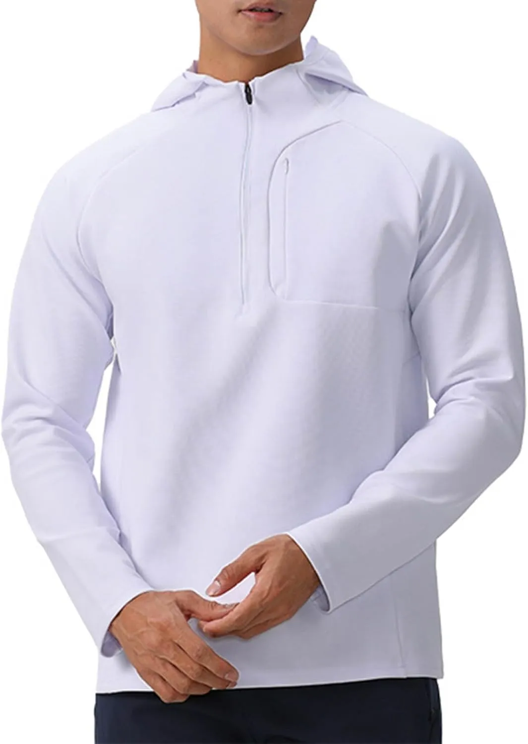 Quarter Zip Hood Pullover for Men Solid 1/4 Zip Pullover Athletic Long Sleeve Sweatshirt Outdoor Hiking Golf Shirts