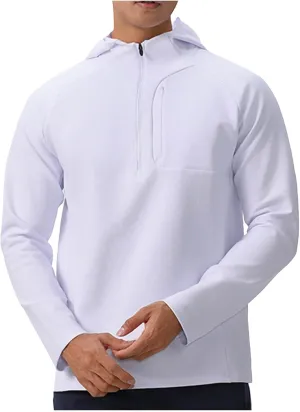 Quarter Zip Hood Pullover for Men Solid 1/4 Zip Pullover Athletic Long Sleeve Sweatshirt Outdoor Hiking Golf Shirts