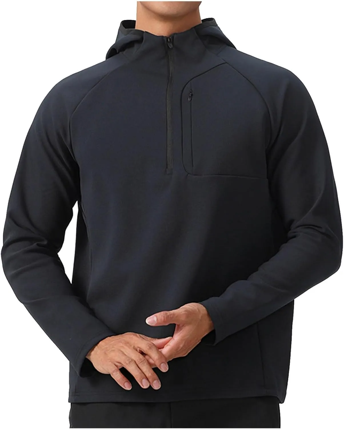 Quarter Zip Hood Pullover for Men Solid 1/4 Zip Pullover Athletic Long Sleeve Sweatshirt Outdoor Hiking Golf Shirts