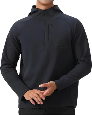 Quarter Zip Hood Pullover for Men Solid 1/4 Zip Pullover Athletic Long Sleeve Sweatshirt Outdoor Hiking Golf Shirts