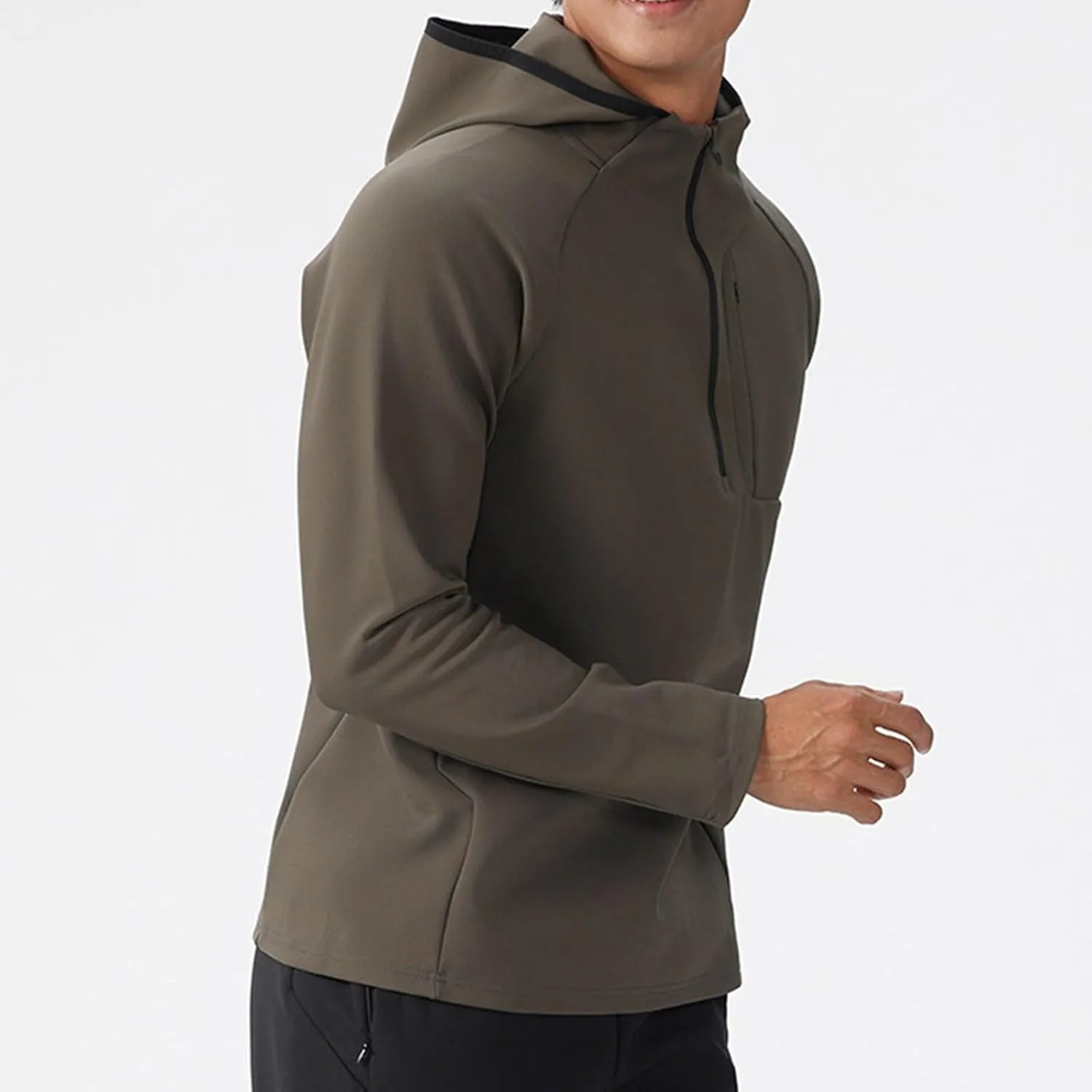 Quarter Zip Hood Pullover for Men Solid 1/4 Zip Pullover Athletic Long Sleeve Sweatshirt Outdoor Hiking Golf Shirts