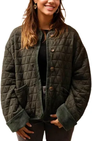 Quilted Jackets for Women Lightweight Button Down Long Sleeve Winter Padded Coat Puffer Jacket