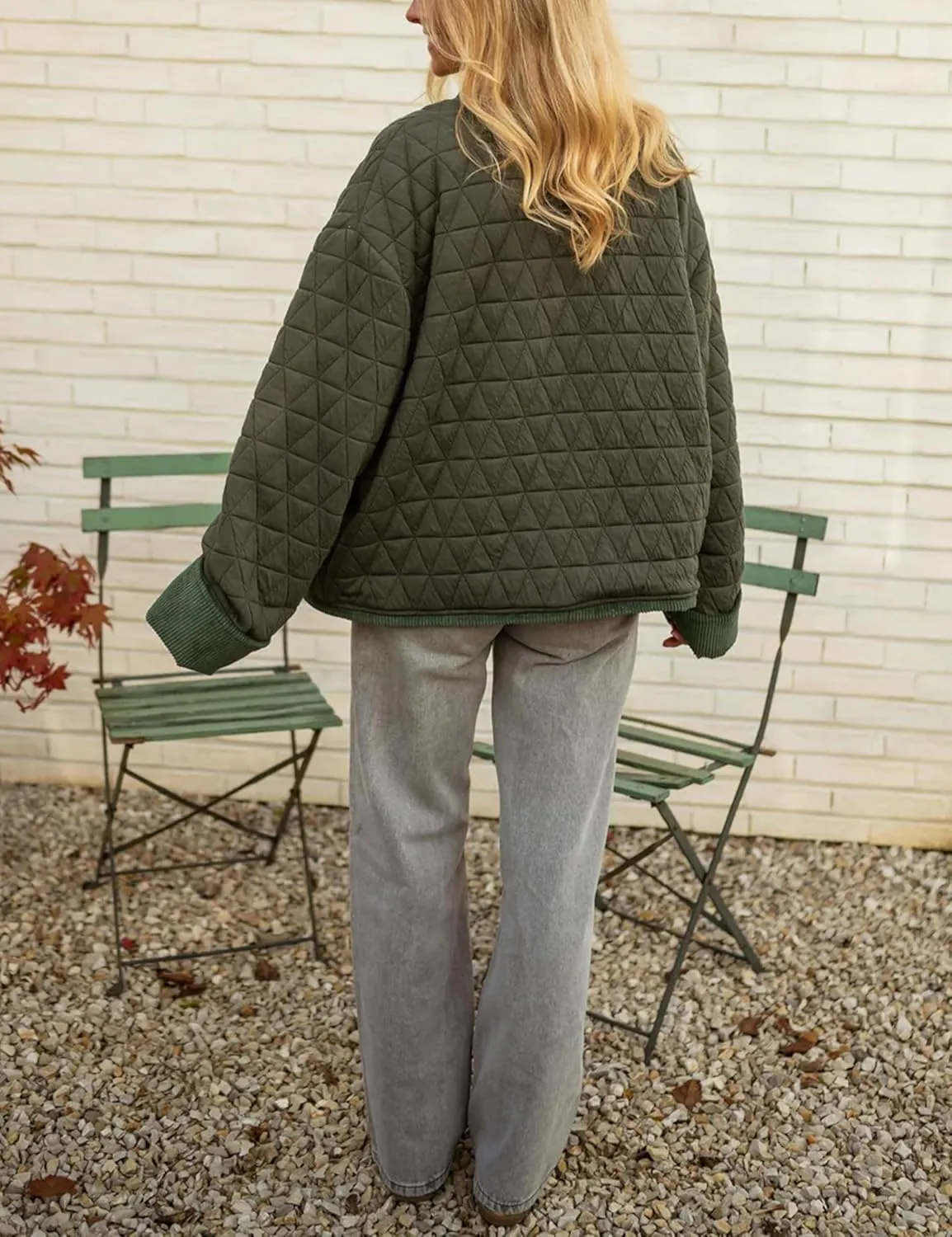 Quilted Jackets for Women Lightweight Button Down Long Sleeve Winter Padded Coat Puffer Jacket