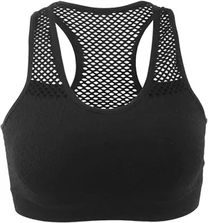 Racerback Sports Bras for Women Wirefree Quick Dry Mesh Back Push Up High Impact Support for Yoga Gym Workout Fitness
