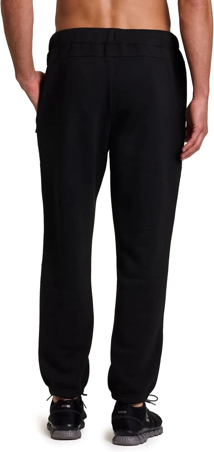 RBX Men's Black Fleece Joggers, Cotton Blend Cuffed Fleece Gym Pants with Zipper Pockets