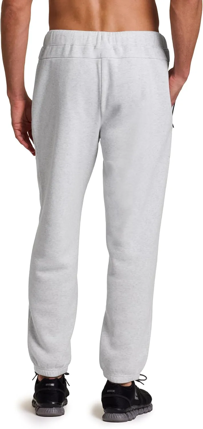 RBX Men's Black Fleece Joggers, Cotton Blend Cuffed Fleece Gym Pants with Zipper Pockets
