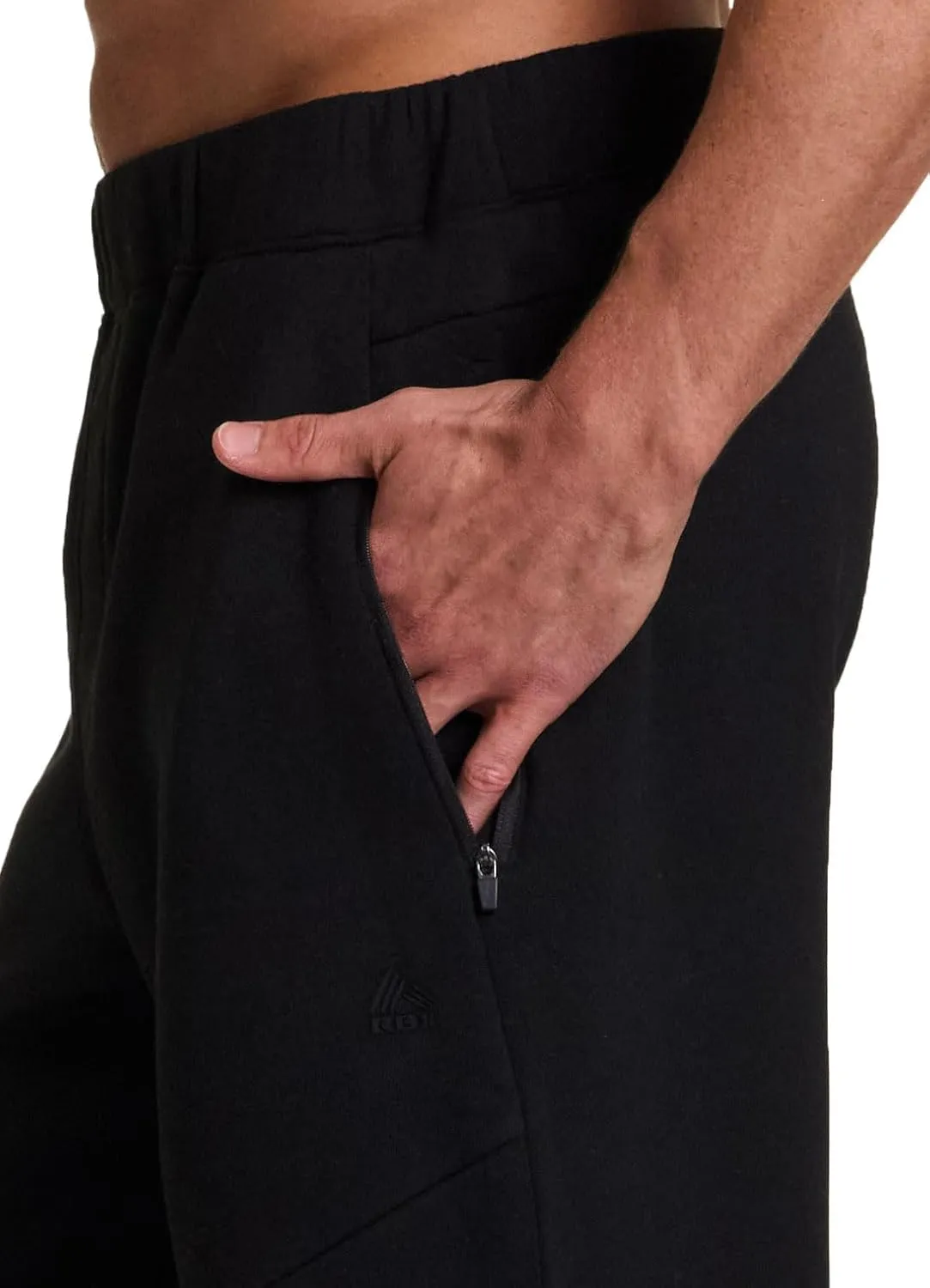 RBX Men's Black Fleece Joggers, Cotton Blend Cuffed Fleece Gym Pants with Zipper Pockets