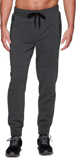 RBX Men's Black Fleece Joggers, Cotton Blend Cuffed Fleece Gym Pants with Zipper Pockets