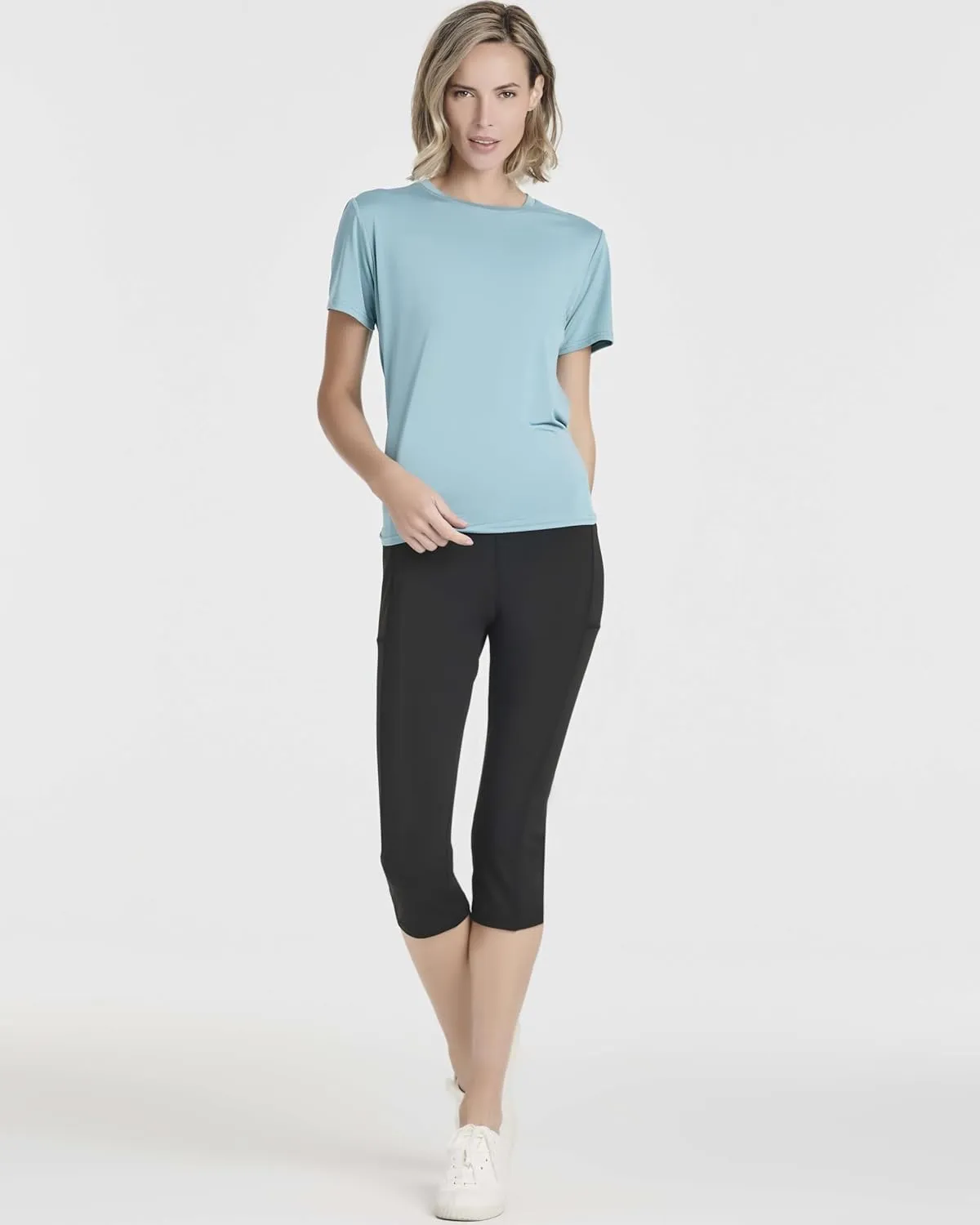 Real Essentials 5 Pack: Women's Short Sleeve Open Back Tie Back Dry-Fit T-Shirt Yoga Gym Workout Top