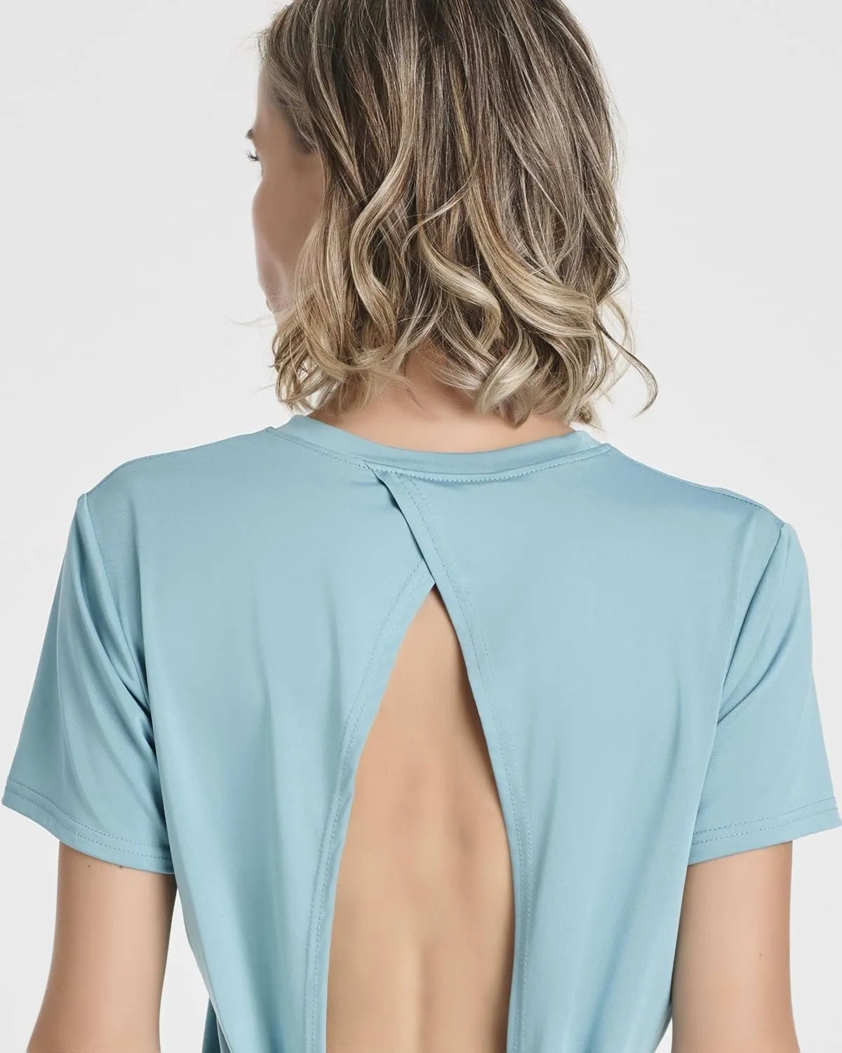Real Essentials 5 Pack: Women's Short Sleeve Open Back Tie Back Dry-Fit T-Shirt Yoga Gym Workout Top