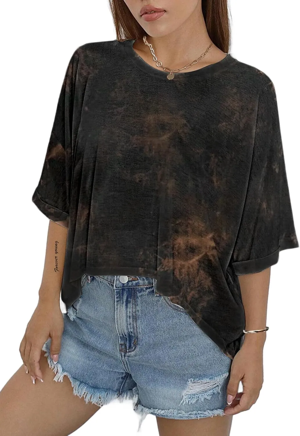 Remidoo Womens Oversized Cropped Tee High Low T Shirt Batwing Short Sleeve Top