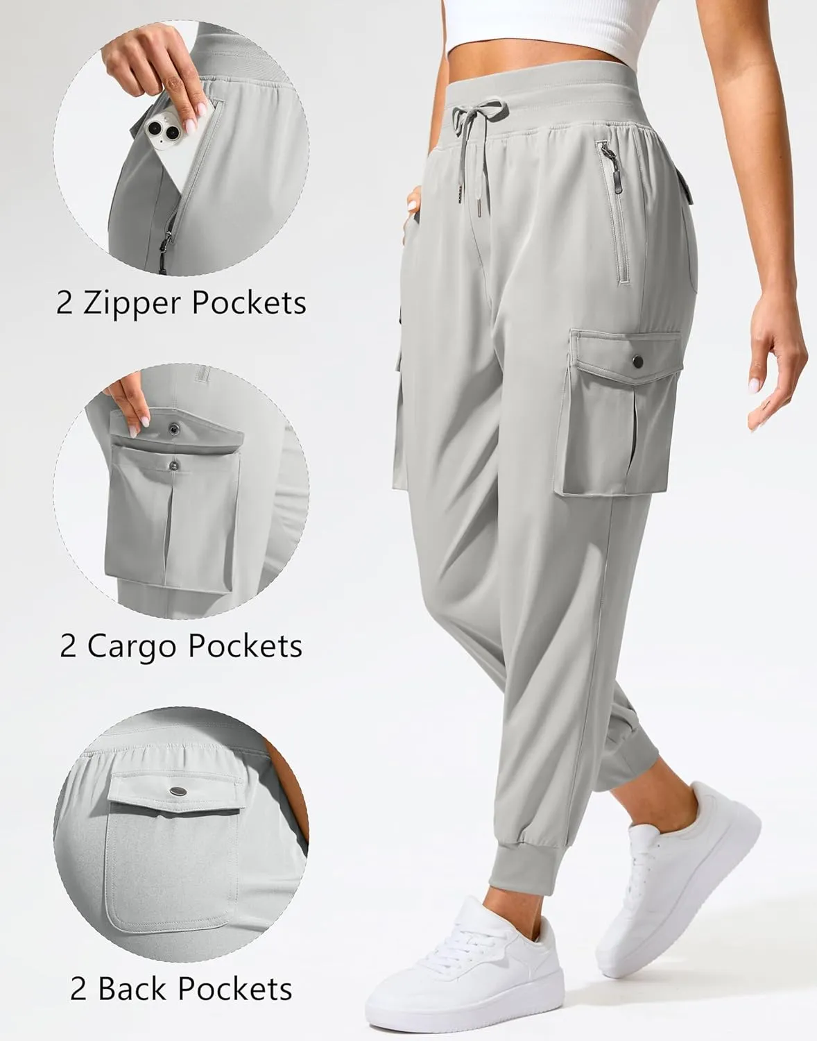 SANTINY Women's Cargo Pants with 6 Pockets Lightweight Quick Dry Travel Hiking Pants Casual Summer Joggers