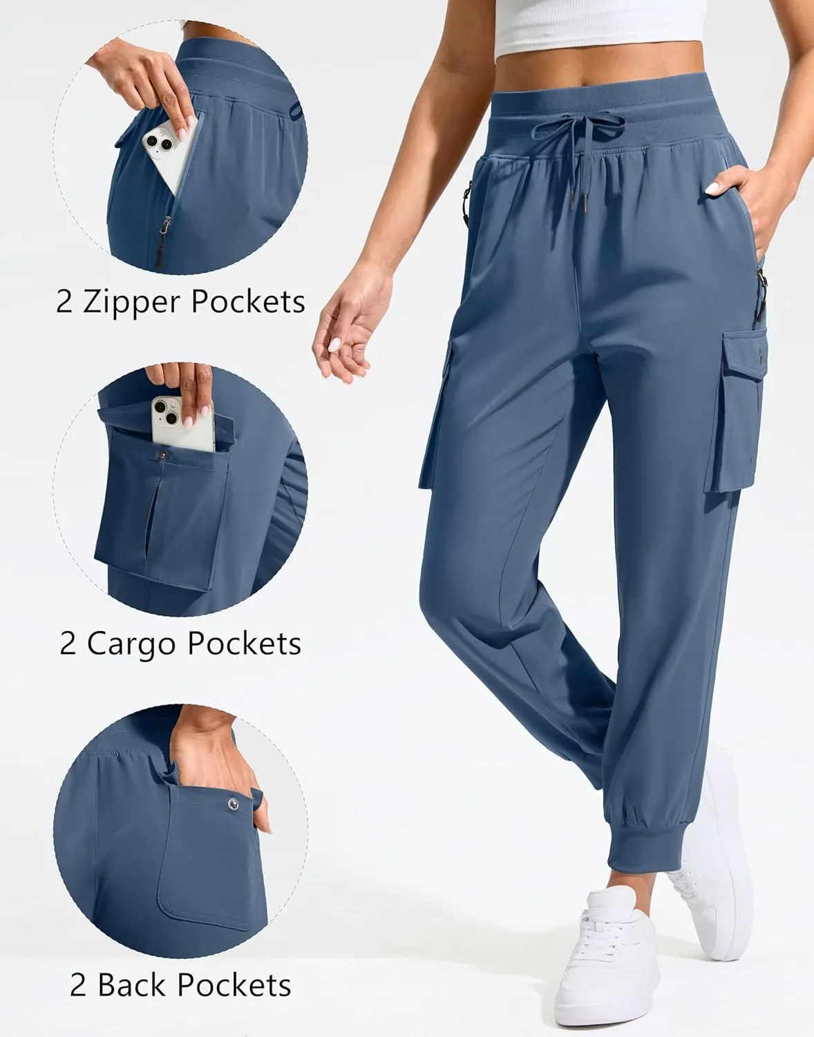 SANTINY Women's Cargo Pants with 6 Pockets Lightweight Quick Dry Travel Hiking Pants Casual Summer Joggers