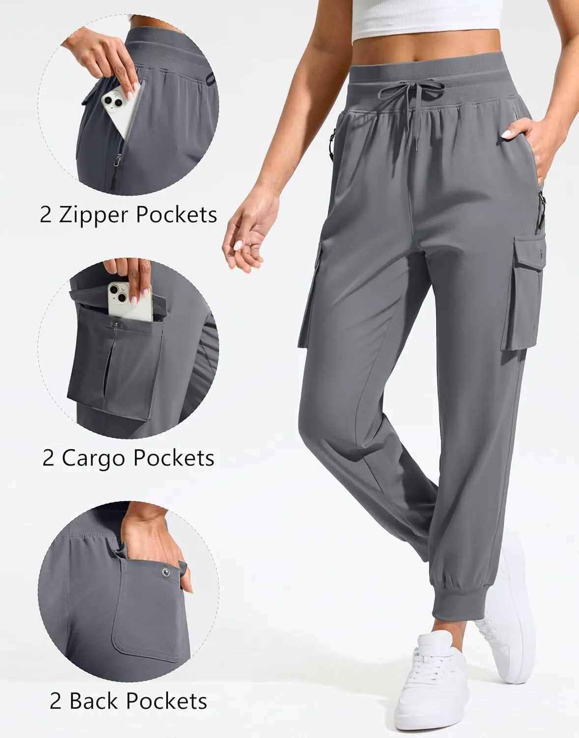SANTINY Women's Cargo Pants with 6 Pockets Lightweight Quick Dry Travel Hiking Pants Casual Summer Joggers