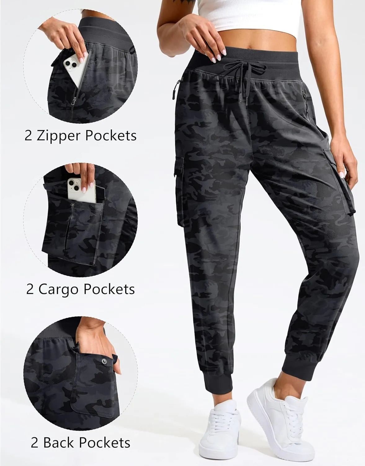 SANTINY Women's Cargo Pants with 6 Pockets Lightweight Quick Dry Travel Hiking Pants Casual Summer Joggers