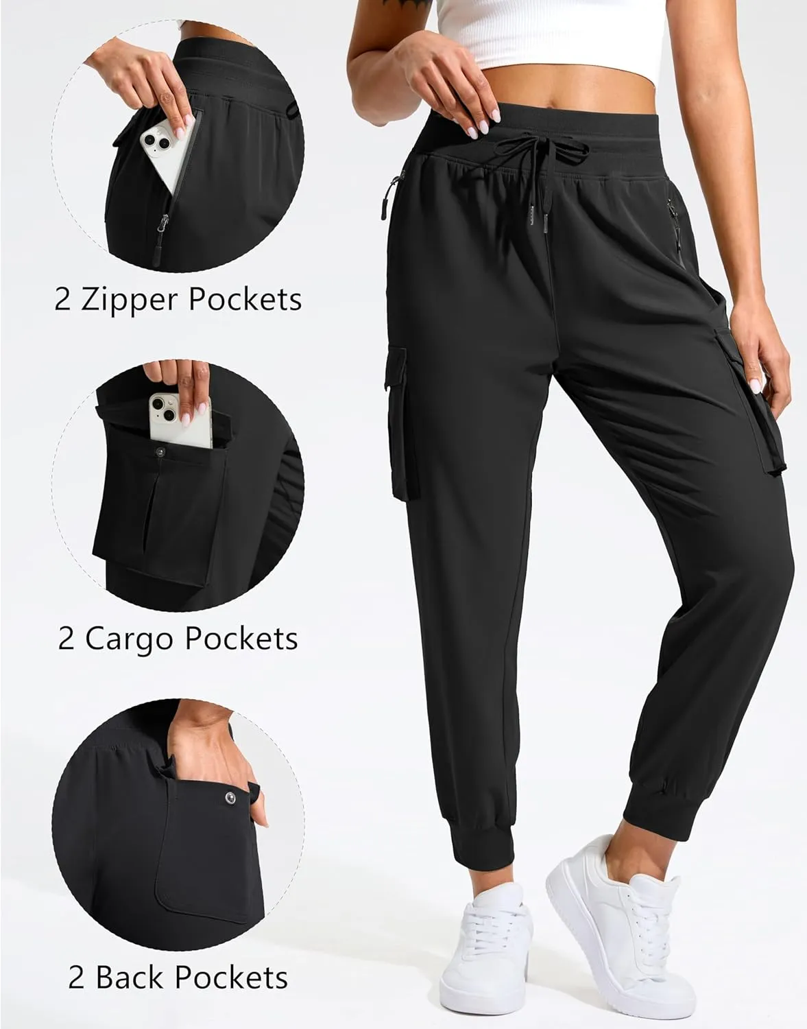 SANTINY Women's Cargo Pants with 6 Pockets Lightweight Quick Dry Travel Hiking Pants Casual Summer Joggers