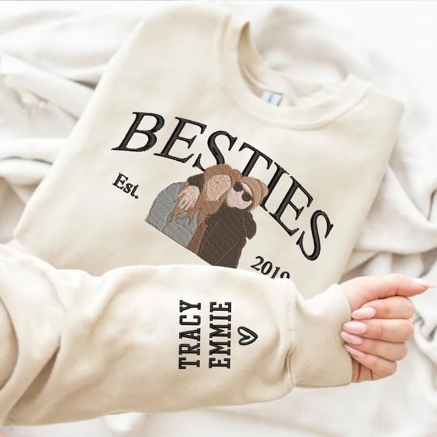 SHAANT Personalized Besties Embroidered Sweatshirt, Custom Shirt Gift for Soul Sisters Women, Best Friends Hoodie