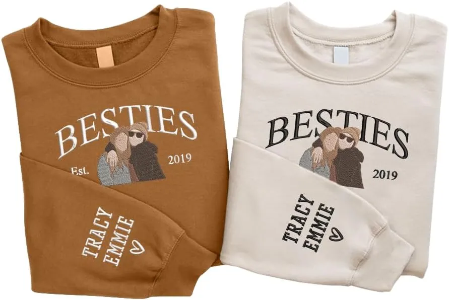 SHAANT Personalized Besties Embroidered Sweatshirt, Custom Shirt Gift for Soul Sisters Women, Best Friends Hoodie