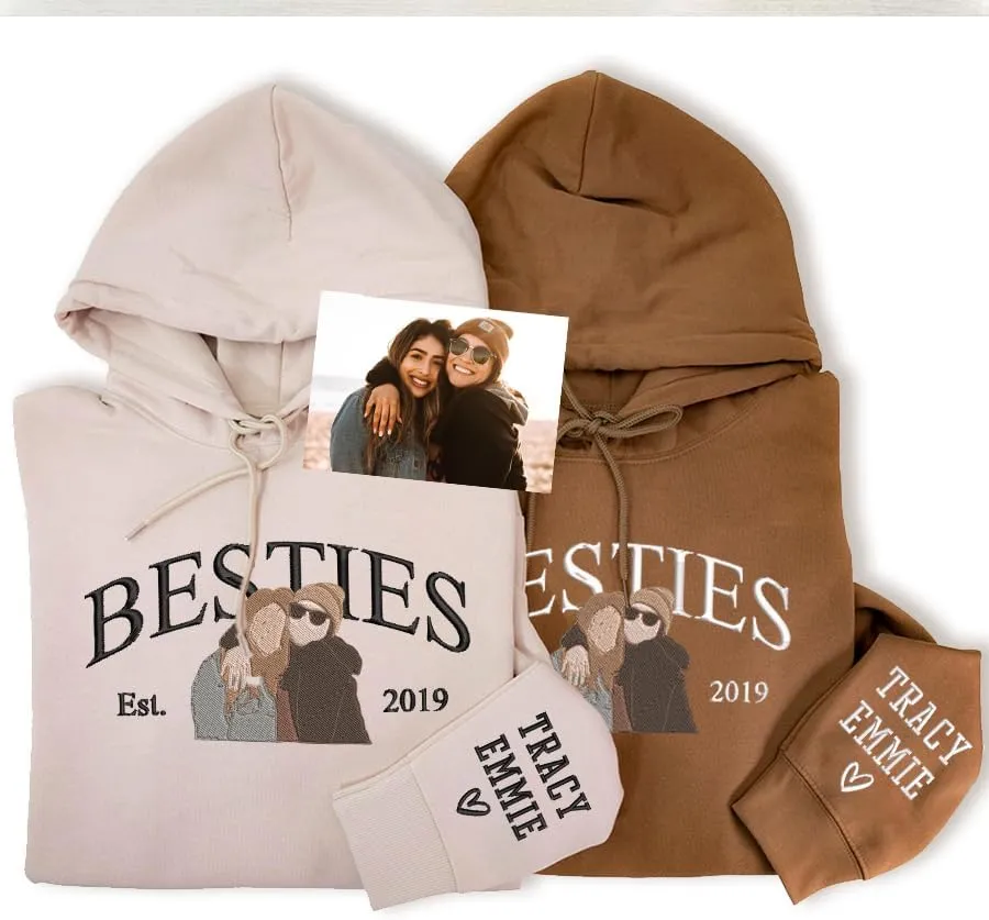 SHAANT Personalized Besties Embroidered Sweatshirt, Custom Shirt Gift for Soul Sisters Women, Best Friends Hoodie