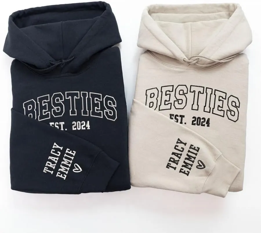 SHAANT Personalized Besties Embroidered Sweatshirt, Custom Shirt Gift for Soul Sisters Women, Best Friends Hoodie