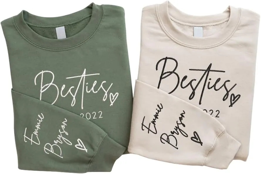 SHAANT Personalized Besties Embroidered Sweatshirt, Custom Shirt Gift for Soul Sisters Women, Best Friends Hoodie