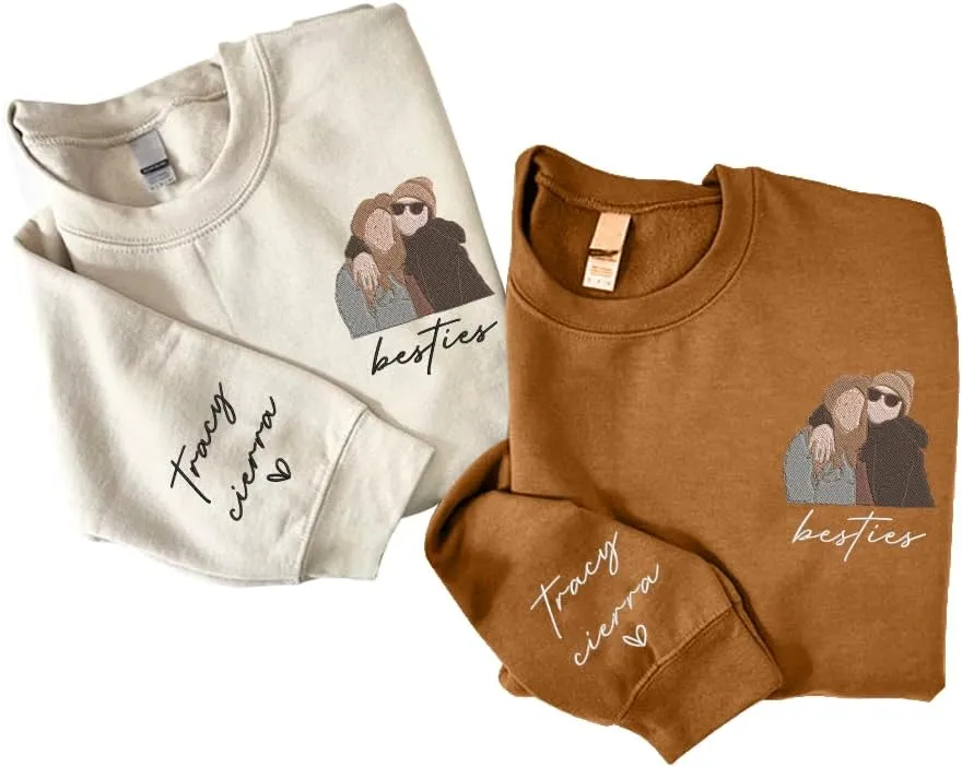 SHAANT Personalized Besties Embroidered Sweatshirt, Custom Shirt Gift for Soul Sisters Women, Best Friends Hoodie
