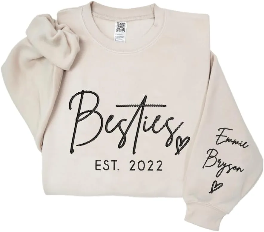 SHAANT Personalized Besties Embroidered Sweatshirt, Custom Shirt Gift for Soul Sisters Women, Best Friends Hoodie