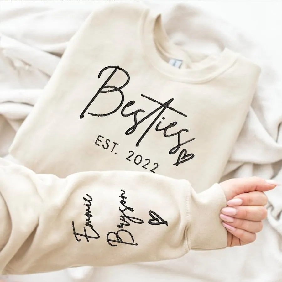 SHAANT Personalized Besties Embroidered Sweatshirt, Custom Shirt Gift for Soul Sisters Women, Best Friends Hoodie
