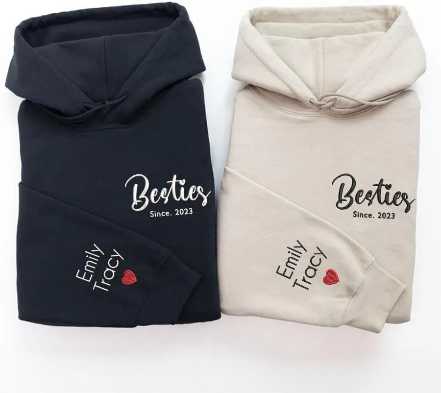 SHAANT Personalized Besties Embroidered Sweatshirt, Custom Shirt Gift for Soul Sisters Women, Best Friends Hoodie