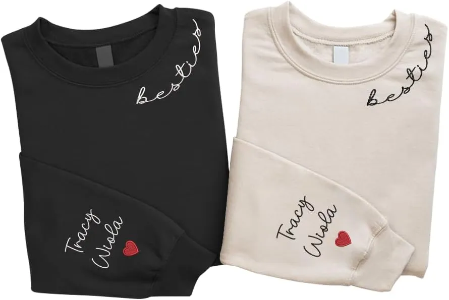 SHAANT Personalized Besties Embroidered Sweatshirt, Custom Shirt Gift for Soul Sisters Women, Best Friends Hoodie