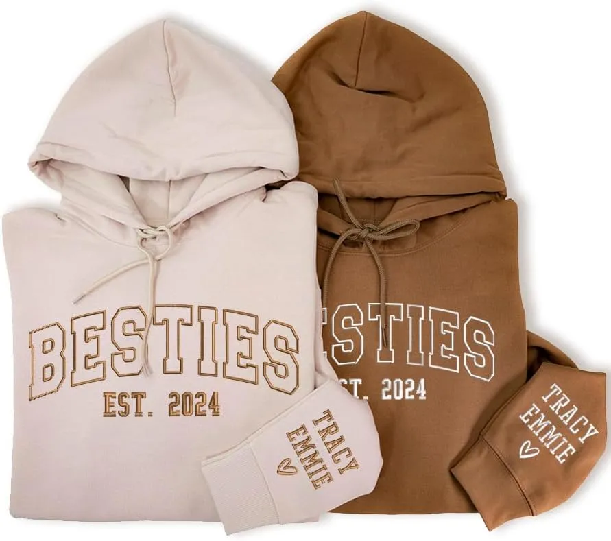 SHAANT Personalized Besties Embroidered Sweatshirt, Custom Shirt Gift for Soul Sisters Women, Best Friends Hoodie