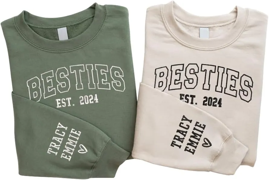 SHAANT Personalized Besties Embroidered Sweatshirt, Custom Shirt Gift for Soul Sisters Women, Best Friends Hoodie
