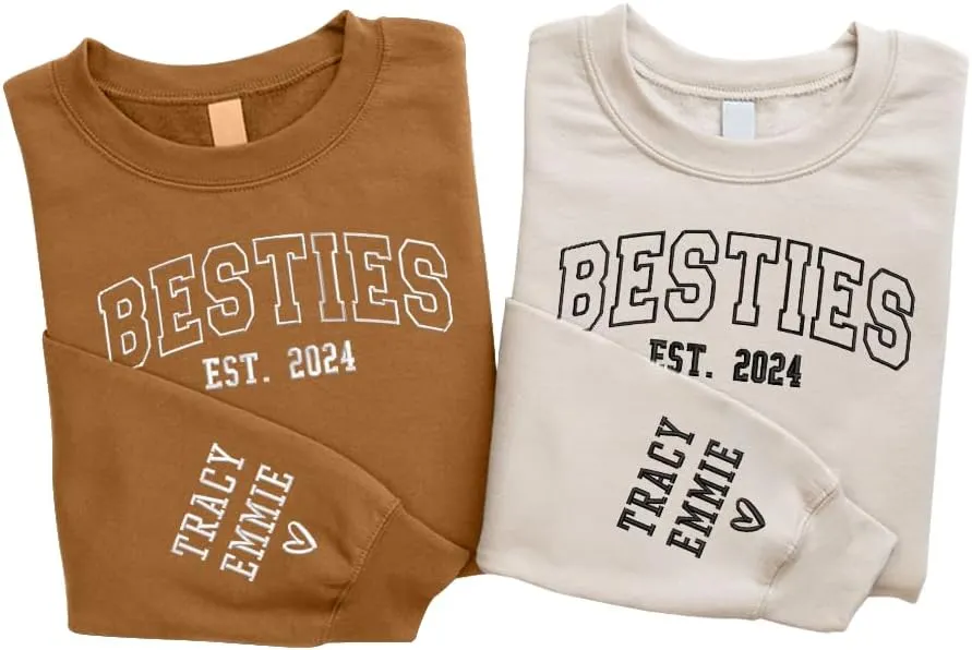 SHAANT Personalized Besties Embroidered Sweatshirt, Custom Shirt Gift for Soul Sisters Women, Best Friends Hoodie