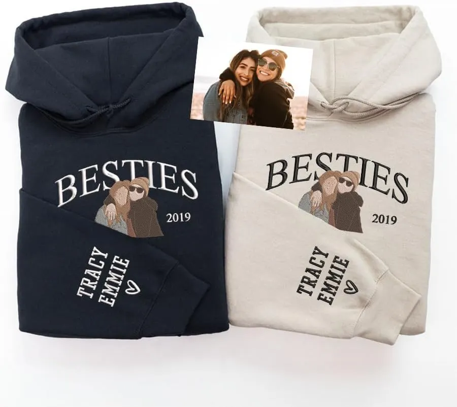 SHAANT Personalized Besties Embroidered Sweatshirt, Custom Shirt Gift for Soul Sisters Women, Best Friends Hoodie