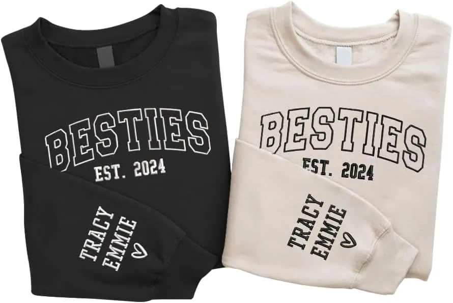 SHAANT Personalized Besties Embroidered Sweatshirt, Custom Shirt Gift for Soul Sisters Women, Best Friends Hoodie