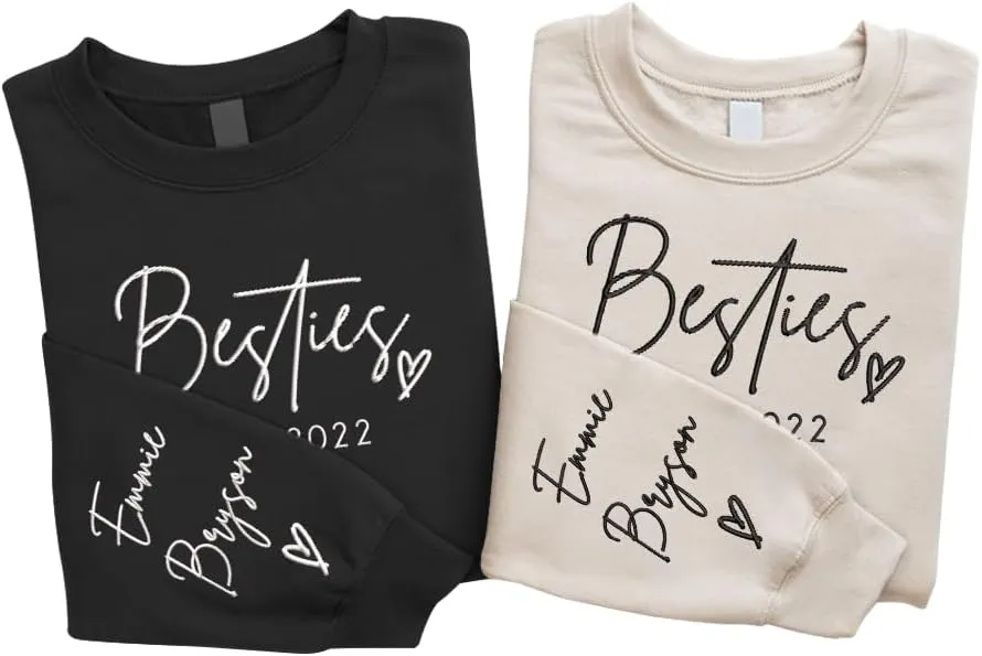 SHAANT Personalized Besties Embroidered Sweatshirt, Custom Shirt Gift for Soul Sisters Women, Best Friends Hoodie