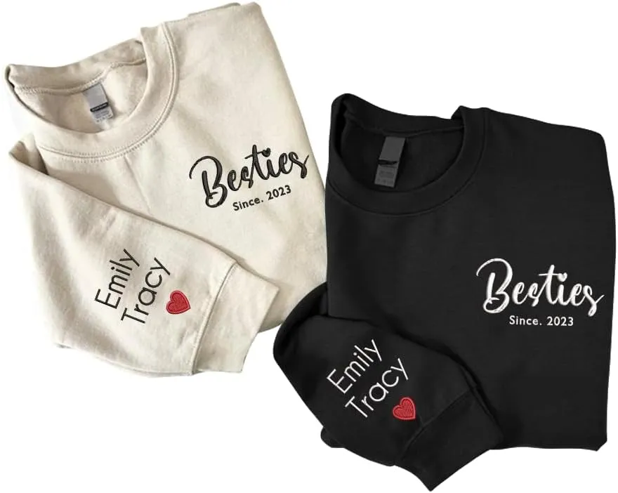 SHAANT Personalized Besties Embroidered Sweatshirt, Custom Shirt Gift for Soul Sisters Women, Best Friends Hoodie