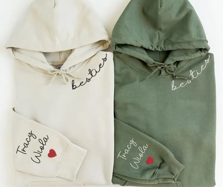 SHAANT Personalized Besties Embroidered Sweatshirt, Custom Shirt Gift for Soul Sisters Women, Best Friends Hoodie