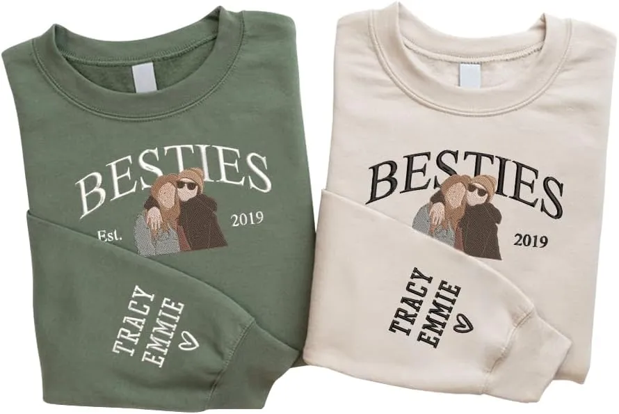 SHAANT Personalized Besties Embroidered Sweatshirt, Custom Shirt Gift for Soul Sisters Women, Best Friends Hoodie