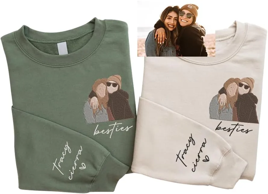 SHAANT Personalized Besties Embroidered Sweatshirt, Custom Shirt Gift for Soul Sisters Women, Best Friends Hoodie