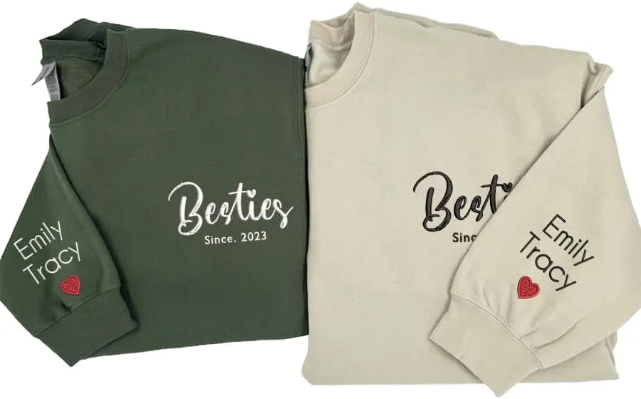 SHAANT Personalized Besties Embroidered Sweatshirt, Custom Shirt Gift for Soul Sisters Women, Best Friends Hoodie