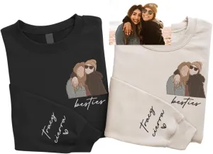 SHAANT Personalized Besties Embroidered Sweatshirt, Custom Shirt Gift for Soul Sisters Women, Best Friends Hoodie