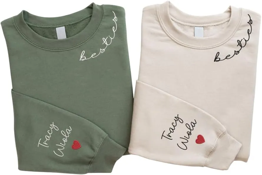 SHAANT Personalized Besties Embroidered Sweatshirt, Custom Shirt Gift for Soul Sisters Women, Best Friends Hoodie
