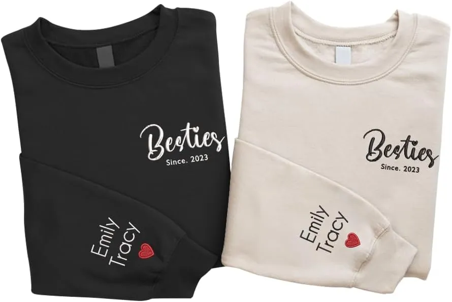 SHAANT Personalized Besties Embroidered Sweatshirt, Custom Shirt Gift for Soul Sisters Women, Best Friends Hoodie